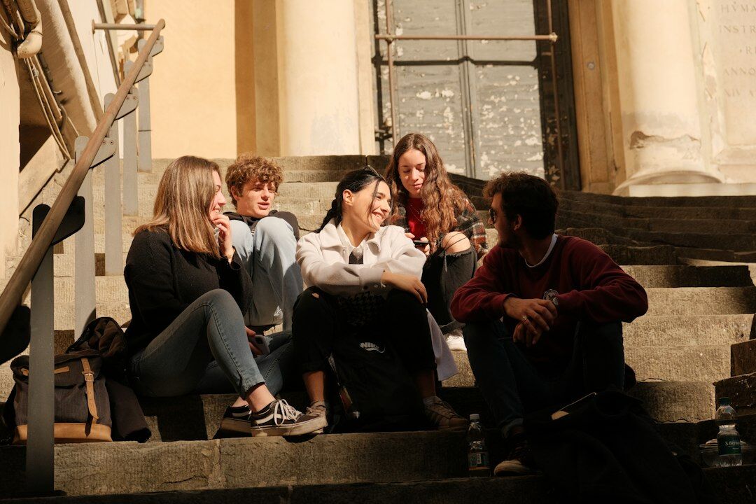 group of young adults studying